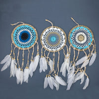 Handmade Macramé Dreamcatchers - Medium - Pastel Blue/Beige/White - MysticSoul_108