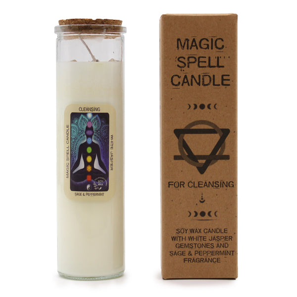 Magic Spell Candle - Cleansing - Sage & Peppermint - White Jasper