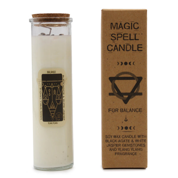 Bougie de sort magique - Équilibre - Ylang Ylang - Agate noire et jaspe blanc