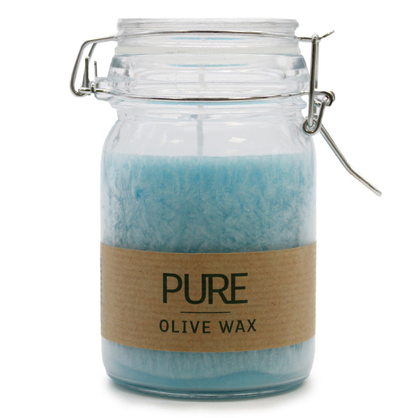 Pure Olive Wax Jar Candle - Turquoise