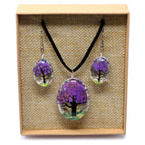 Pressed Flower Jewellery - Tree Of Life - Necklace & Earing Set - Lavender