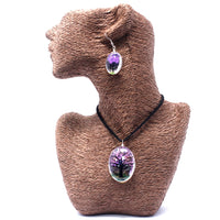 Bijoux en fleurs pressées - Arbre de vie - Ensemble collier et boucles d'oreilles - Lavande