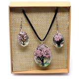 Pressed Flower Jewellery - Tree Of Life - Necklace & Earing Set - Pink