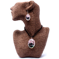 Gepresster Blumenschmuck – Baum des Lebens – Set aus Halskette und Ohrringen – Rosa