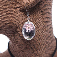 Gepresster Blumenschmuck – Baum des Lebens – Set aus Halskette und Ohrringen – Rosa