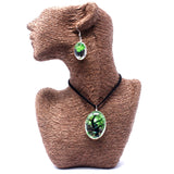 Bijoux en fleurs pressées - Arbre de vie - Ensemble collier et boucles d'oreilles - Vert