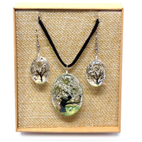 Pressed Flower Jewellery - Tree Of Life - Necklace & Earing Set - White
