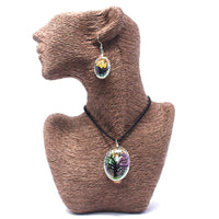 Bijoux en fleurs pressées - Arbre de vie - Ensemble collier et boucles d'oreilles - Multicolore