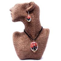 Bijoux en fleurs pressées - Arbre de vie - Ensemble collier et boucles d'oreilles - Corail
