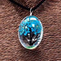 Pressed Flower Jewellery - Tree Of Life - Necklace & Earing Set - Teal