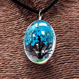 Gepresster Blumenschmuck – Baum des Lebens – Set aus Halskette und Ohrringen – Blaugrün