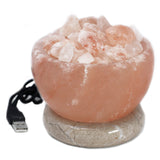 Lampe USB Himalayan Salt Rock - Rose - Bol à feu - 8,5 cm - Lumière clignotante multicolore