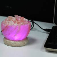 Lampe USB Himalayan Salt Rock - Rose - Bol à feu - 8,5 cm - Lumière clignotante multicolore
