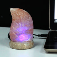 Lampe USB Himalayan Salt Rock - Rose - Feuille - 13,5 cm - Lumière clignotante multicolore