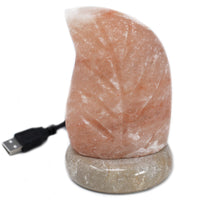 Himalayan Salt Rock USB Lamp - Pink - Leaf - 13.5cm - Multi Coloured Flashing Light