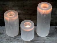 Natural Selenite Candle Holders - Cylinder - 10cm