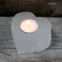 Natural Selenite Candle Holders - Heart