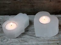 Natural Selenite Candle Holders - Heart