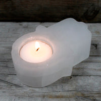 Natural Selenite Candle Holders - Hamsa