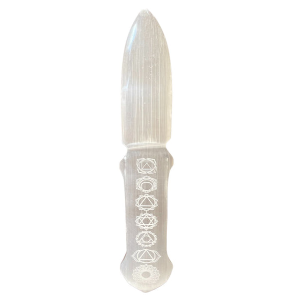 Handgefertigte Zeremonienmesser aus Selenit – Chakra – 20 cm