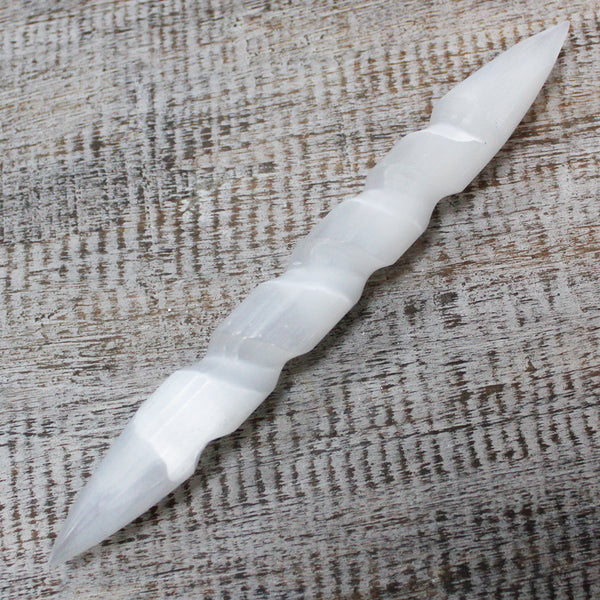 Selenite Spiral Wand - 16cm - Both Ends Pointed