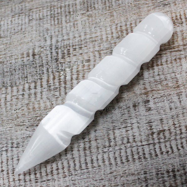 Selenite Spiral Wand - 16cm - 1 End Pointed