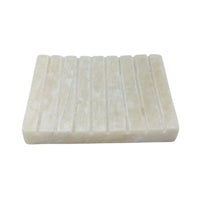 Handgefertigte Seifenschale – Weißer Onyx – Quadratisch – Geriffelt
