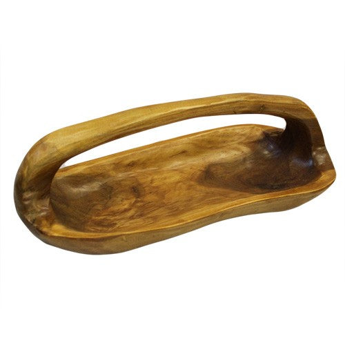Handgeschnitzte Wurzelschale aus Teakholz – Schale mit Griff – 30 cm