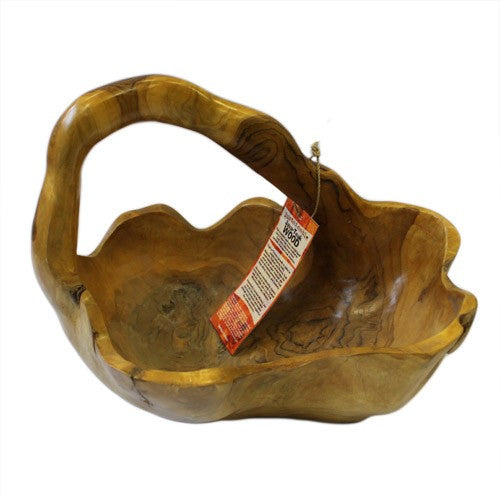 Hand Carved Teak Root Bowl - Large Back Handle Bowl - 30cm