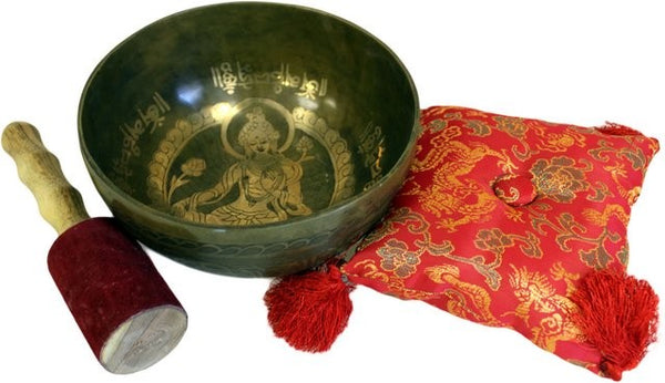 Tibetische Klangschalen - Goldene Tara - Groß - Messing - Set