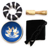 Tibetan Singing Bowl Set - Brass - Yoga Poses - White/Blue - 10.7cm