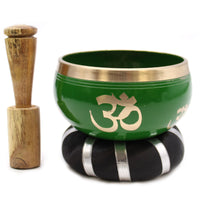 Tibetan Singing Bowl Set - Brass - Om/Tree Of Life - Green - 10.7cm