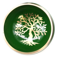 Tibetisches Klangschalen-Set – Messing – Om/Baum des Lebens – Grün – 10,7 cm