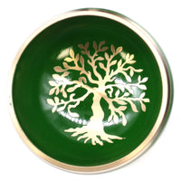 Ensemble de bols chantants tibétains - Laiton - Om/Arbre de vie - Vert - 10,7 cm