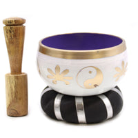 Tibetan Singing Bowl Set - Brass - Yin & Yang - White & Purple - 10.7cm