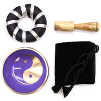 Tibetan Singing Bowl Set - Brass - Yin & Yang - White & Purple - 10.7cm