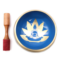 Tibetan Singing Bowl Set - Brass - Yoga Poses - White/Blue - 14cm