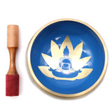 Tibetisches Klangschalen-Set – Messing – Yoga-Posen – Weiß/Blau – 14 cm