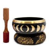 Tibetan Singing Bowl Set - Brass - Moon Phase - Black - 14cm