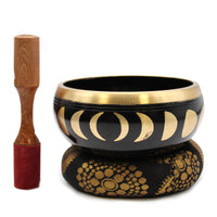 Tibetan Singing Bowl Set - Brass - Moon Phase - Black - 14cm