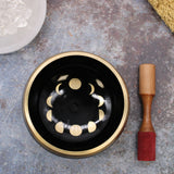 Tibetan Singing Bowl Set - Brass - Moon Phase - Black - 14cm
