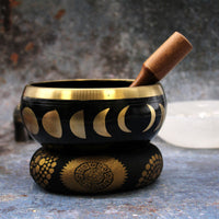 Tibetan Singing Bowl Set - Brass - Moon Phase - Black - 14cm