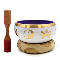 Tibetan Singing Bowl Set - Brass - Yin & Yang - White & Purple - 14cm
