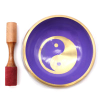 Tibetisches Klangschalen-Set – Messing – Yin und Yang – Weiß und Lila – 14 cm
