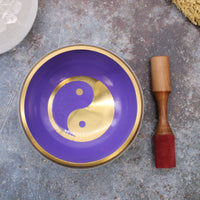 Tibetisches Klangschalen-Set – Messing – Yin und Yang – Weiß und Lila – 14 cm