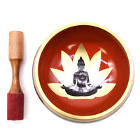 Tibetisches Klangschalen-Set – Messing – Buddha – Orange und Gold – 14 cm