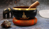 Tibetan Singing Bowl Set - Brass - Buddha - Orange & Gold - 14cm