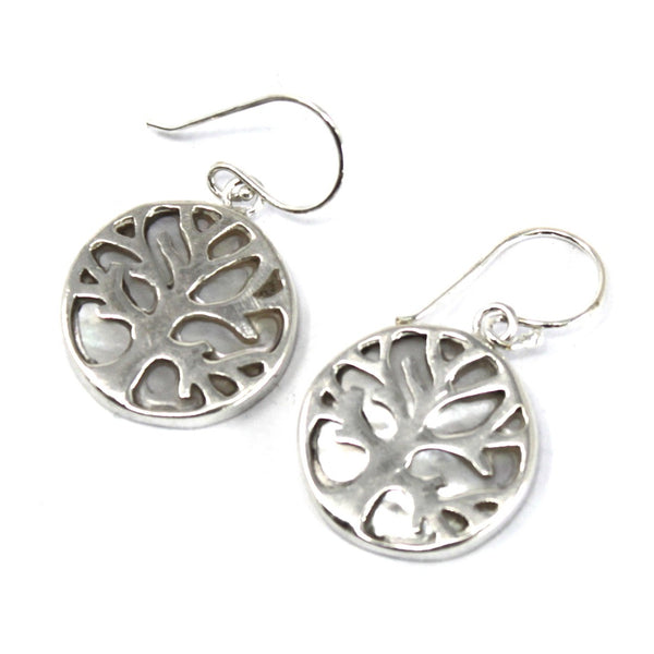 Silver Jewellery - Tree Of Life - Earrings - Mother Of Pearl - 15mm