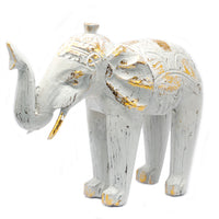 Handgeschnitzter Elefant aus Albasia-Holz – Weißgold