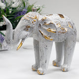 Albasia Wood Hand Carved Elephant - White Gold
